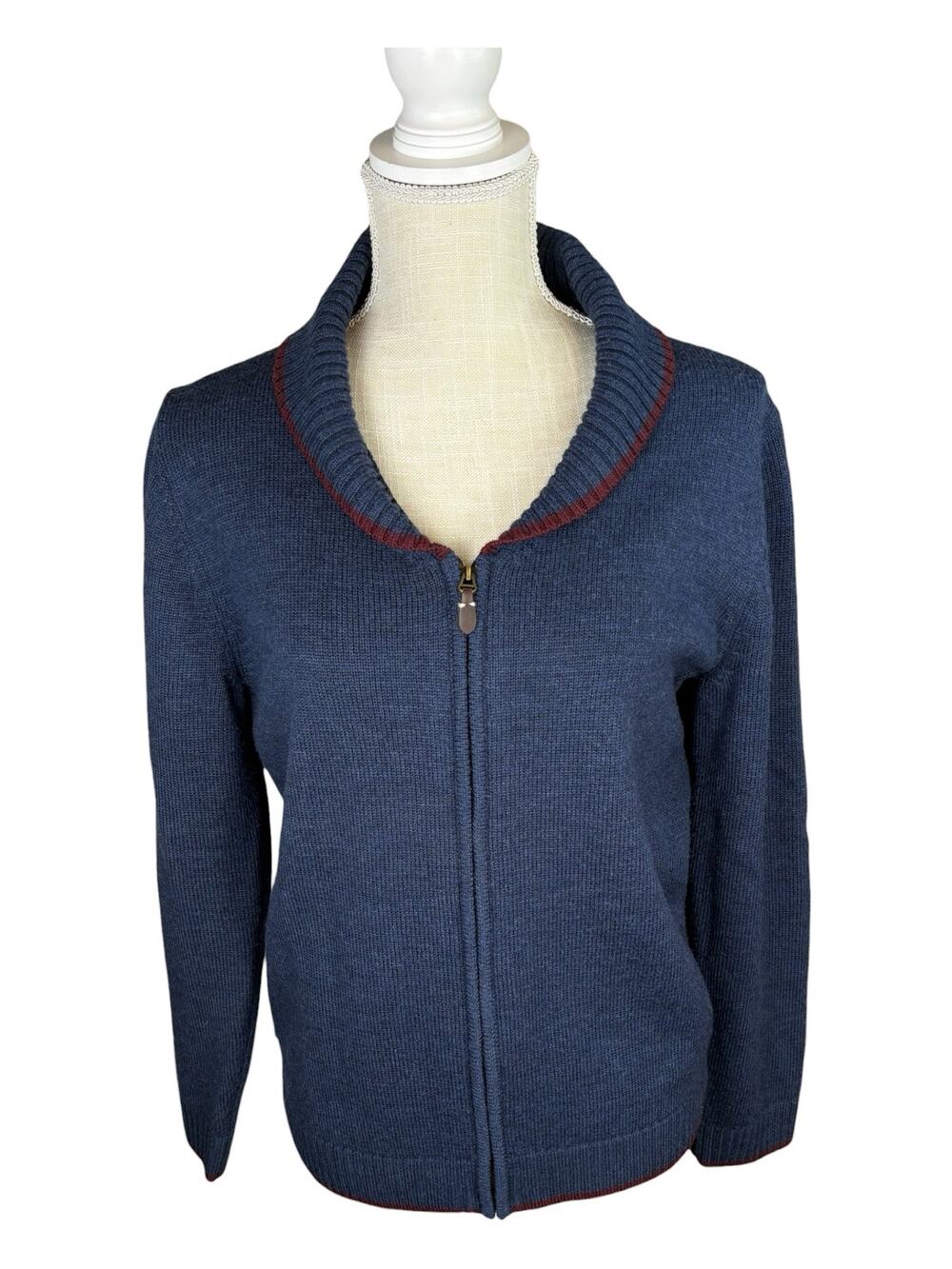 Brooks Brothers Fleece 100% Merino Wool Full Zip Shawl Collar Sweater Women's L